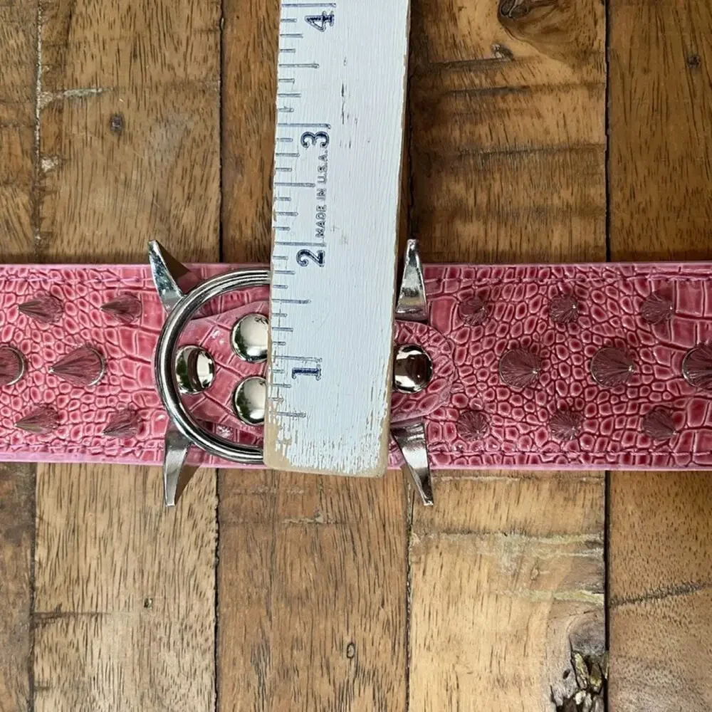 Pink Spiked Dog Collar Faux Croc Leather Medium Large 2